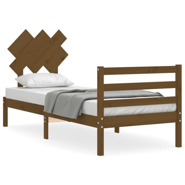 Estructura cama con cabecero madera maciza marrón miel 90x200cm