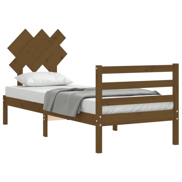 Estructura cama con cabecero madera maciza marrón miel 90x200cm