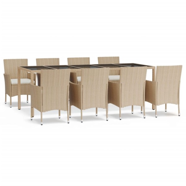 Set comedor de jardín 9 pzas con cojines ratán sintético beige