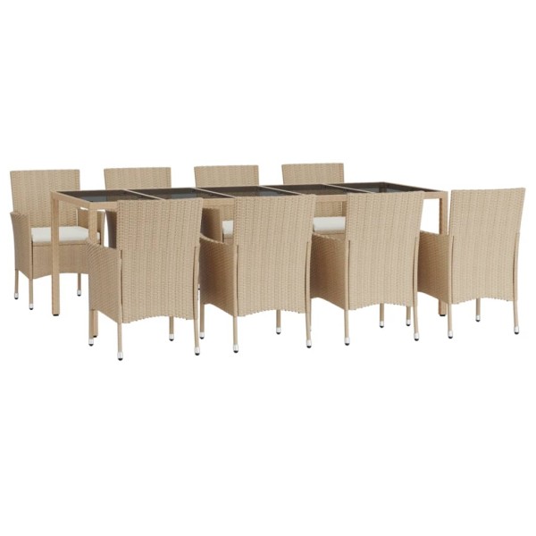 Set comedor de jardín 9 pzas con cojines ratán sintético beige