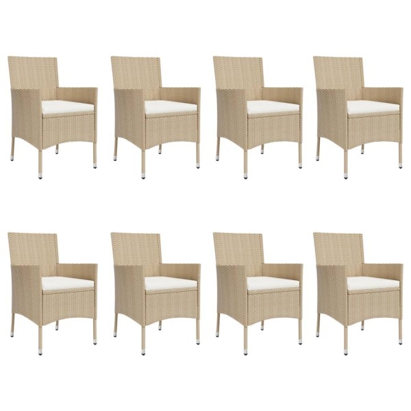 Set comedor de jardín 9 pzas con cojines ratán sintético beige