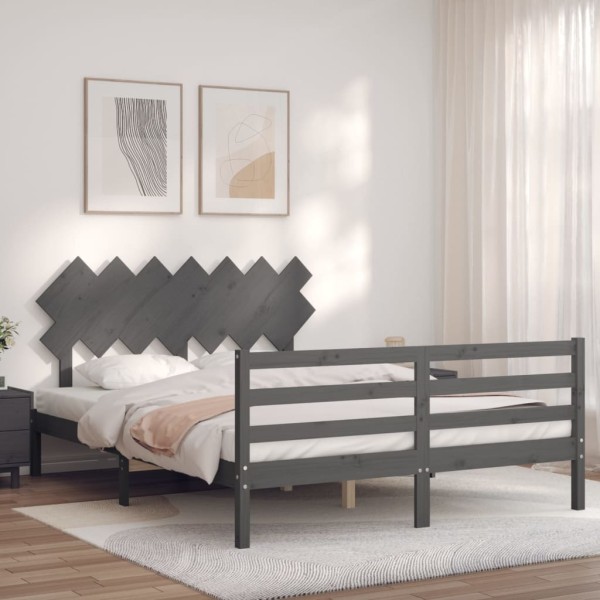 Estructura de cama con cabecero madera maciza gris 140x200 cm