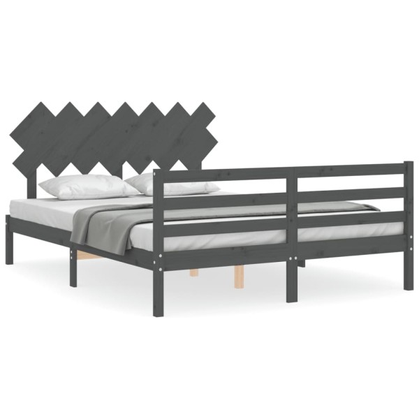 Estructura de cama con cabecero madera maciza gris 140x200 cm