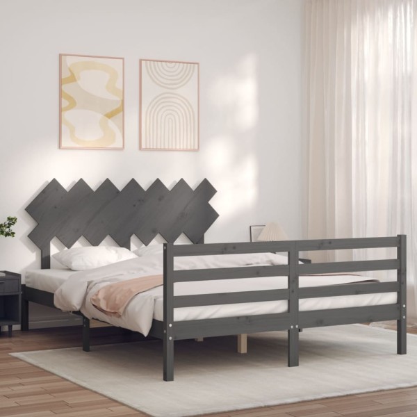 Estructura de cama con cabecero madera maciza gris 140x200 cm