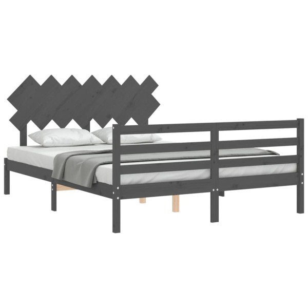 Estructura de cama con cabecero madera maciza gris 140x200 cm