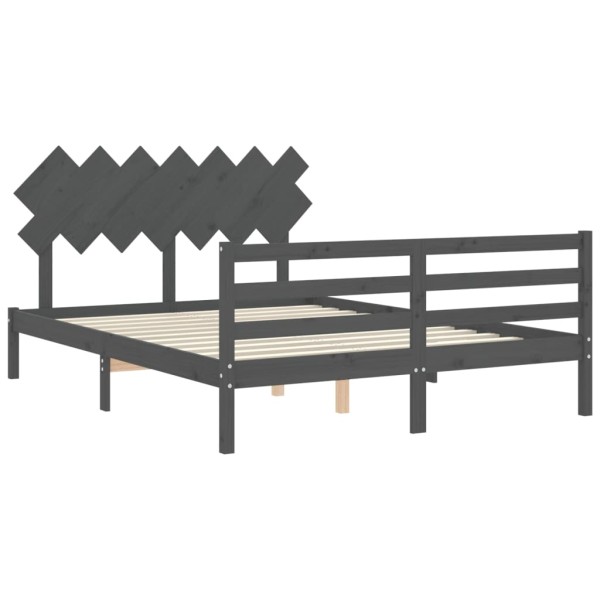 Estructura de cama con cabecero madera maciza gris 140x200 cm