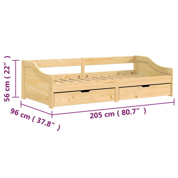 Sofá cama con 2 cajones madera maciza pino IRUN 90x200cm