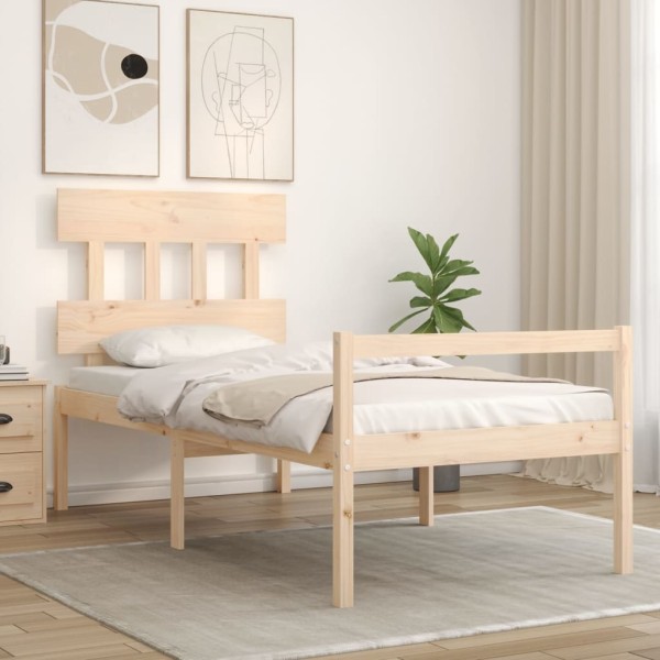 Cama para personas mayores con cabecero madera maciza 90x200 cm