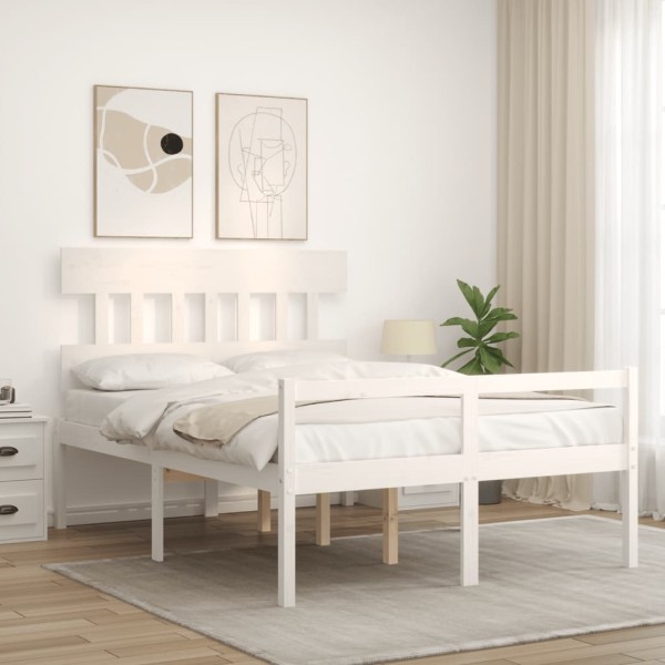 Cama personas mayores cabecero madera maciza blanco 140x200 cm