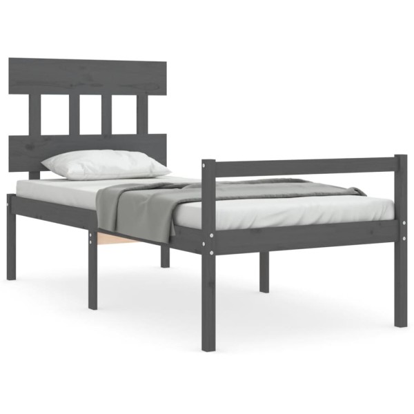 Cama personas mayores cabecero madera maciza gris 100x200 cm