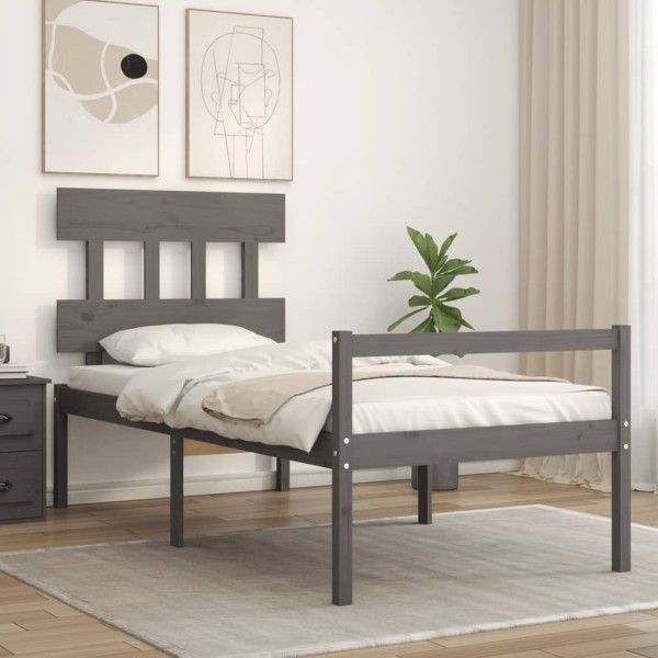 Cama personas mayores cabecero madera maciza gris 100x200 cm