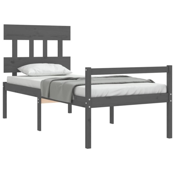 Cama personas mayores cabecero madera maciza gris 100x200 cm