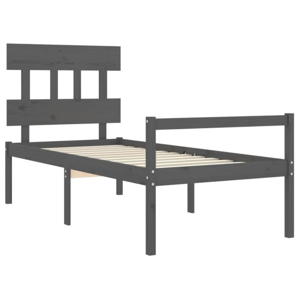 Cama personas mayores cabecero madera maciza gris 100x200 cm