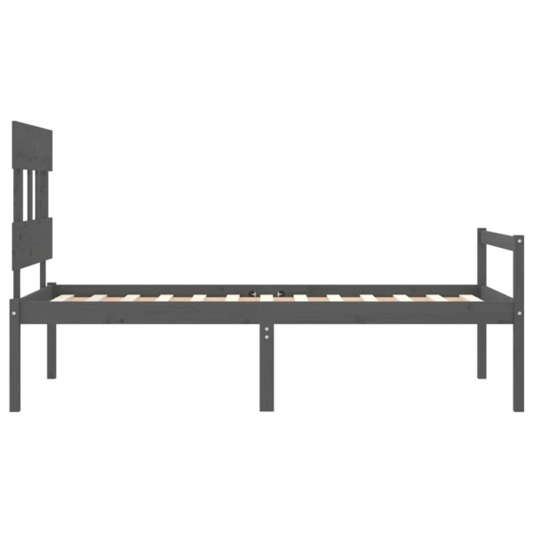 Cama personas mayores cabecero madera maciza gris 100x200 cm