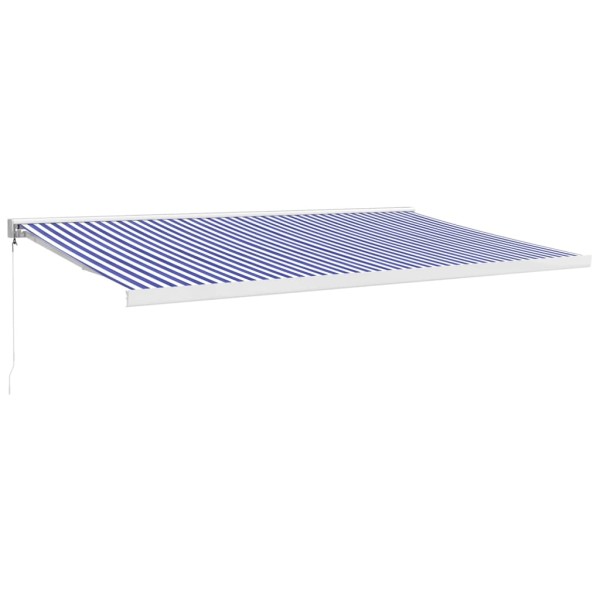 Toldo retráctil aluminio y tela azul y blanco 5x3 m