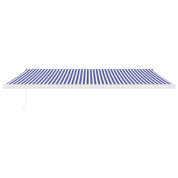 Toldo retráctil aluminio y tela azul y blanco 5x3 m