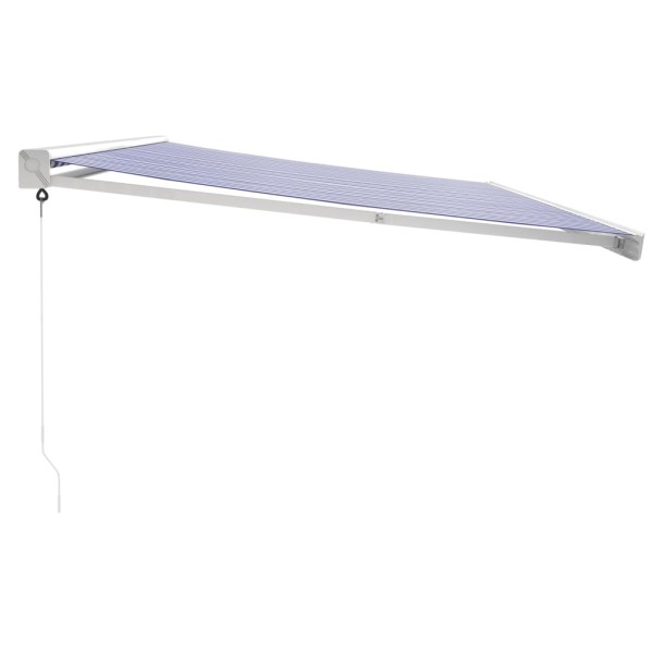 Toldo retráctil aluminio y tela azul y blanco 5x3 m