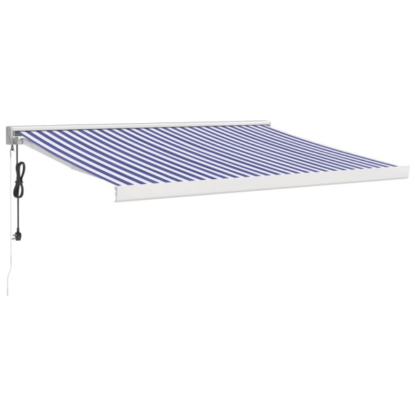 Toldo retráctil aluminio y tela azul y blanco 3x2,5 m