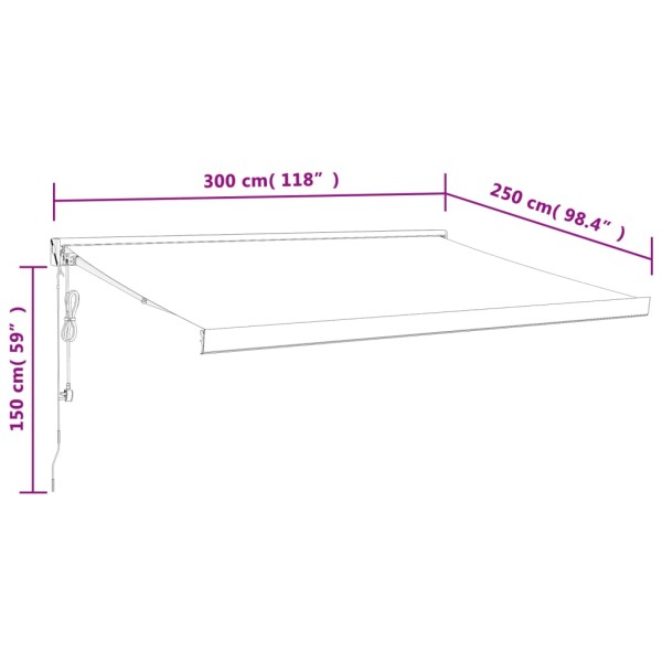 Toldo retráctil aluminio y tela azul y blanco 3x2,5 m