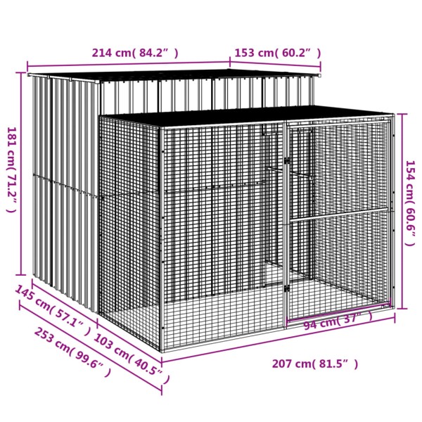 Caseta perros con corral acero galvanizado gris 214x253x181 cm