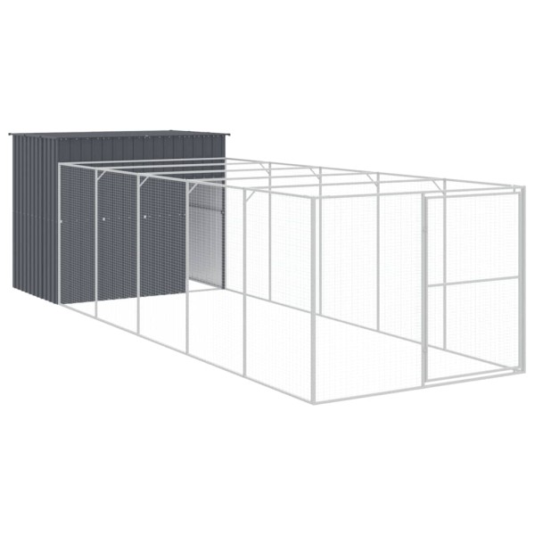 Caseta perros con corral acero galvanizado gris 214x661x181 cm