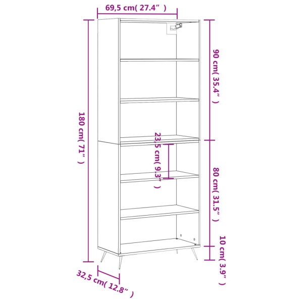 Aparador alto madera de ingeniería roble Sonoma 69,5x32,5x180cm