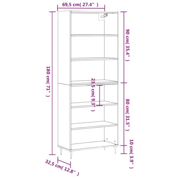 Aparador alto madera ingeniería blanco brillo 69,5x32,5x180 cm