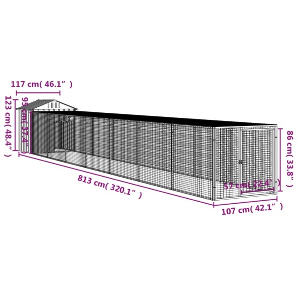 Gallinero con corral acero galvanizado gris claro 117x813x123cm