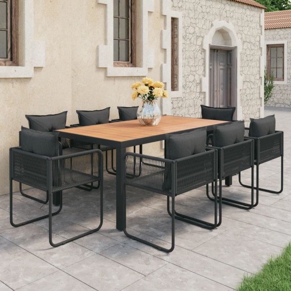 Set de comedor de jardín 9 piezas PVC ratán negro y marrón