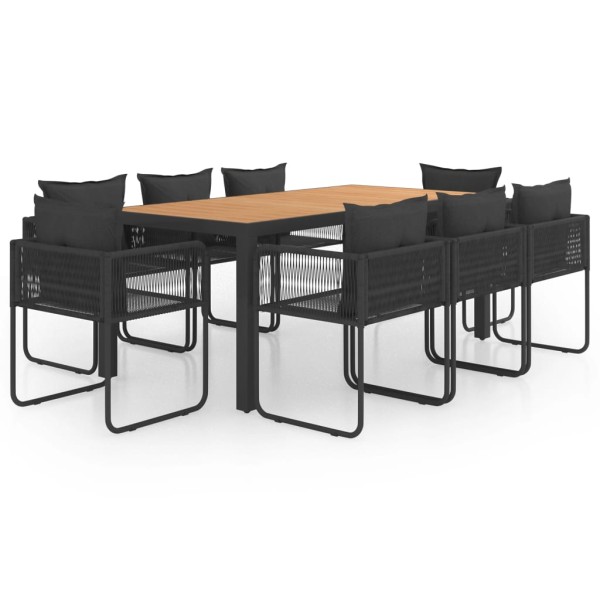 Set de comedor de jardín 9 piezas PVC ratán negro y marrón