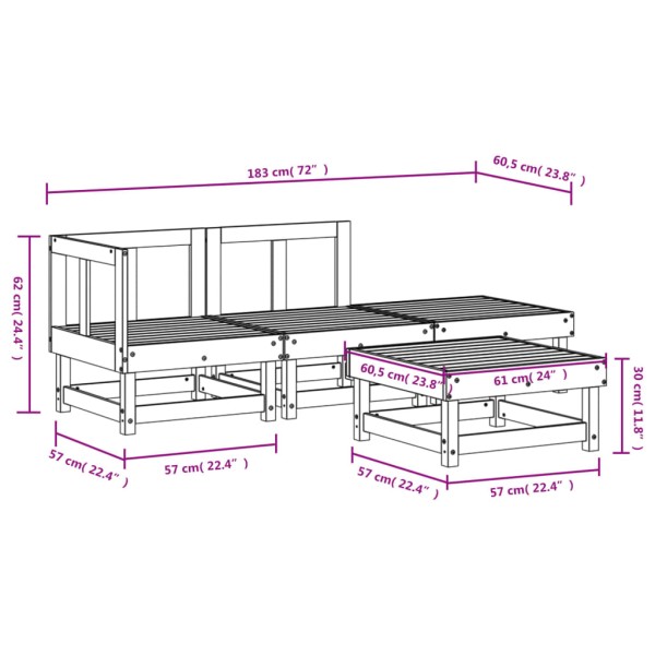 Juego de muebles de jardín 4 pzas madera maciza de pino gris