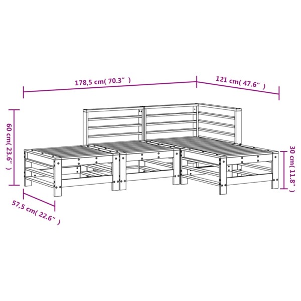 Juego de muebles de jardín 4 pzas madera maciza de pino negro