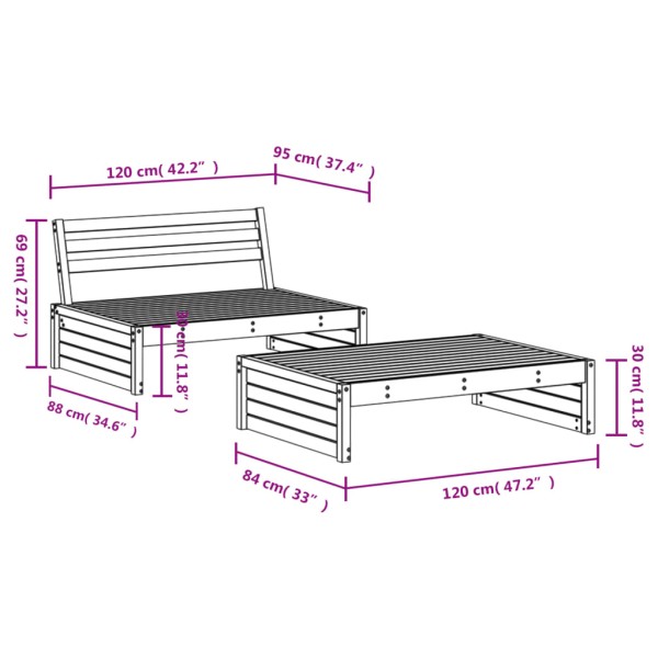 Juego de muebles de jardín 2 piezas madera maciza de pino gris