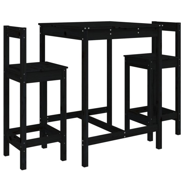 Set de mesa y taburetes altos jardín 3 pzas madera pino negro