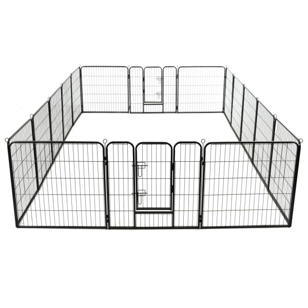 Corral para perros 16 paneles de acero 80x80 cm negro