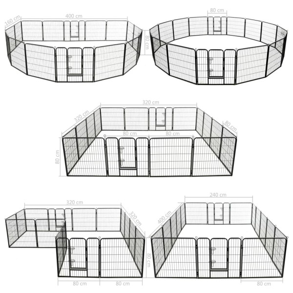 Corral para perros 16 paneles de acero 80x80 cm negro