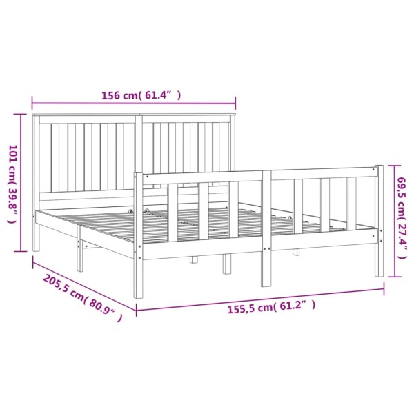 Estructura de cama con cabecero madera de pino blanco 150x200cm