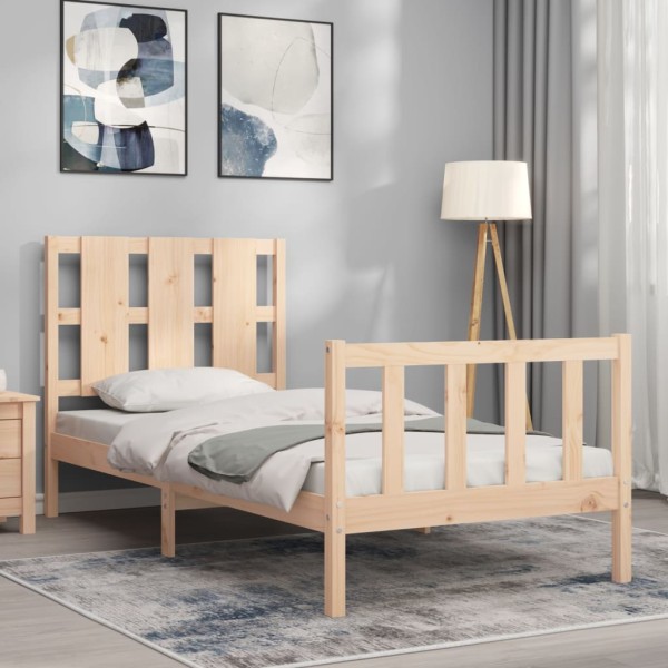 Estructura de cama con cabecero madera maciza 90x190 cm