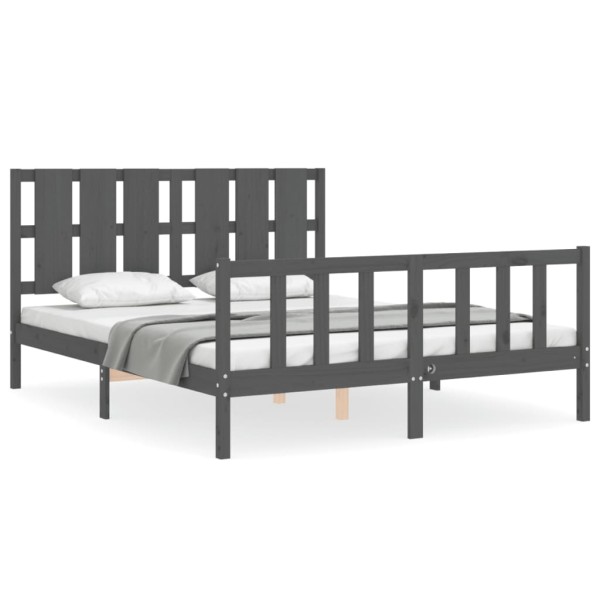 Estructura de cama matrimonio con cabecero madera maciza gris