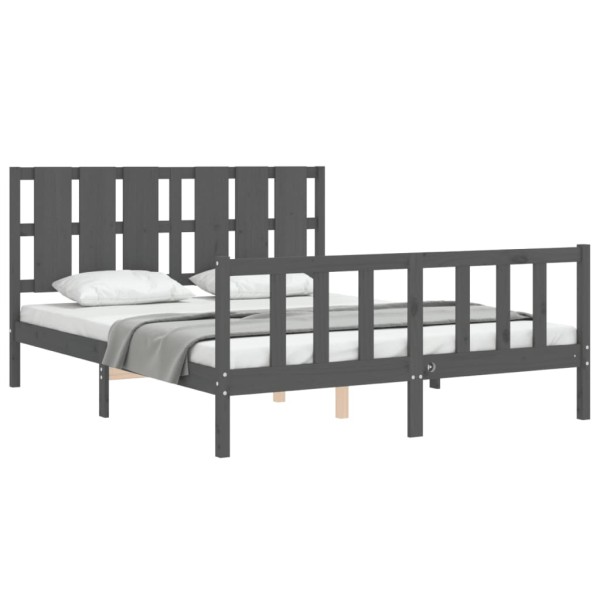 Estructura de cama matrimonio con cabecero madera maciza gris