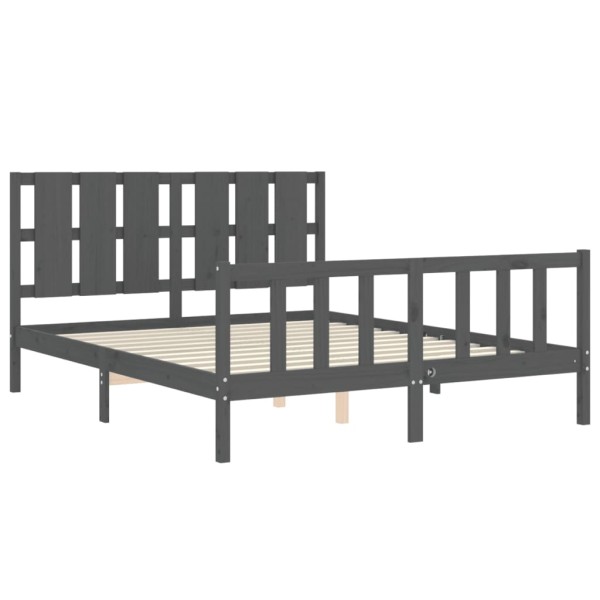 Estructura de cama matrimonio con cabecero madera maciza gris