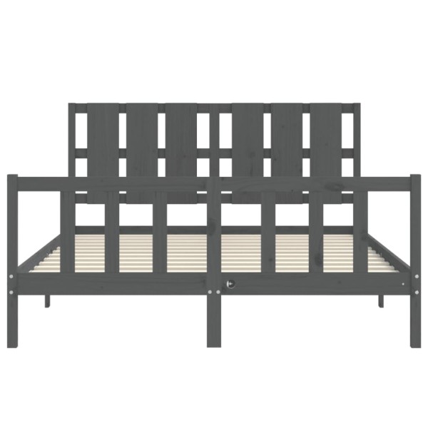 Estructura de cama matrimonio con cabecero madera maciza gris