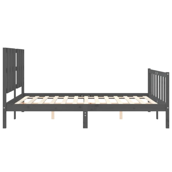 Estructura de cama matrimonio con cabecero madera maciza gris