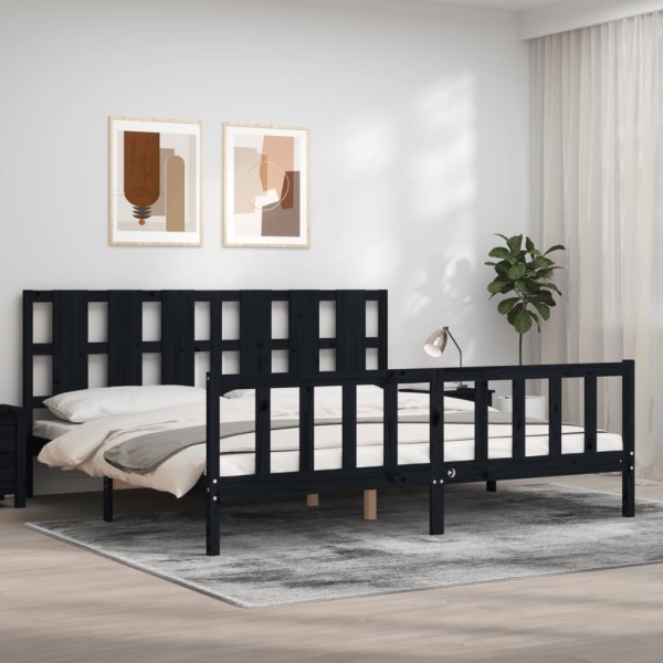 Estructura de cama con cabecero madera maciza negro 180x200 cm