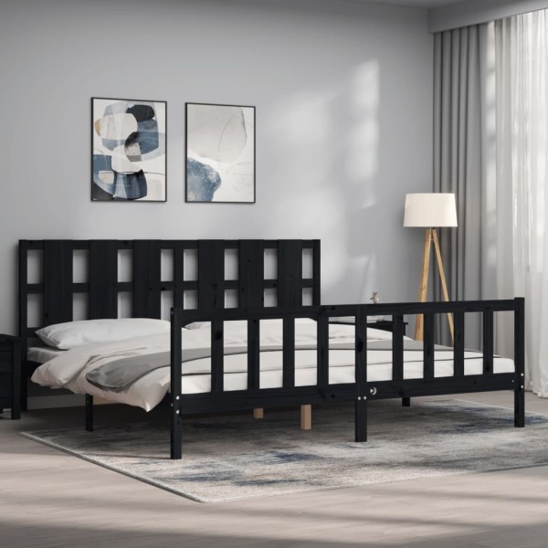 Estructura de cama con cabecero madera maciza negro 180x200 cm