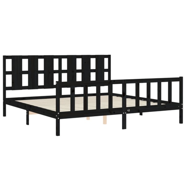 Estructura de cama con cabecero madera maciza negro 180x200 cm