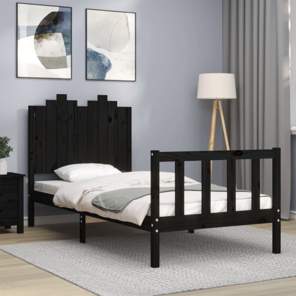 Estructura de cama con cabecero madera maciza negro 90x190 cm