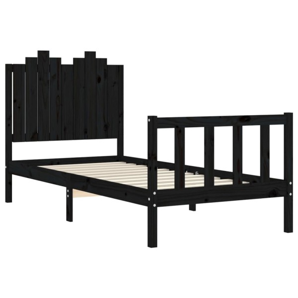 Estructura de cama con cabecero madera maciza negro 90x190 cm