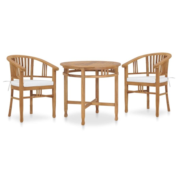 Set de comedor de jardín 3 pzas y cojines madera maciza de teca