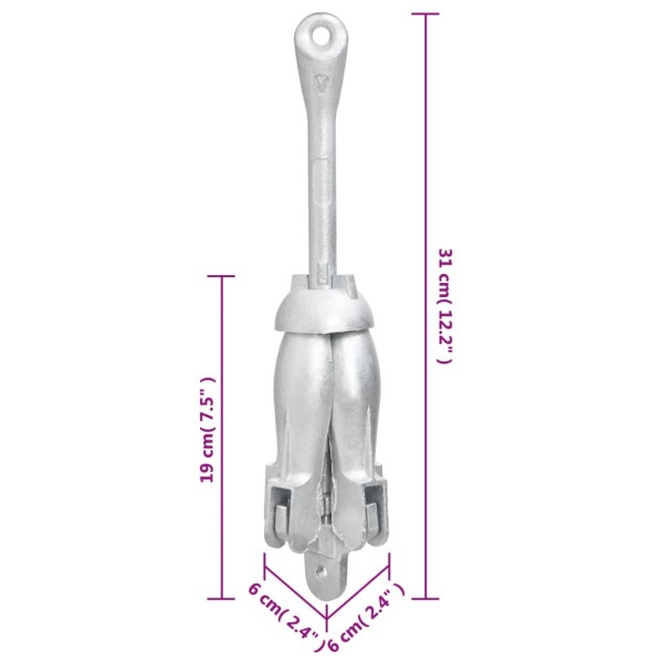 Ancla plegable con cuerda hierro maleable plateado 1,5 kg